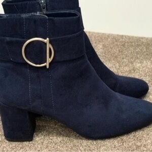 R & M Richards Navy Heeled Boots with Gold Buckle
